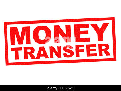 MONEY TRANSFER roten Stempel auf einem weißen Hintergrund. Stockfoto