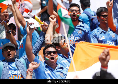 Indische Cricket-Fans jubeln das indische Team während ein Cricket-match Stockfoto