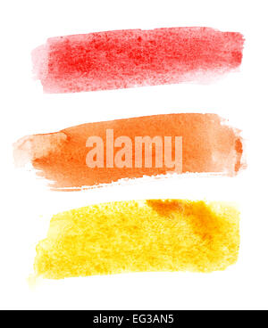 Bunte Aquarell Pinselstriche auf weißem Hintergrund Stockfoto