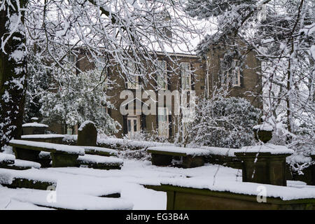Haworth Pfarrhaus im winter Stockfoto
