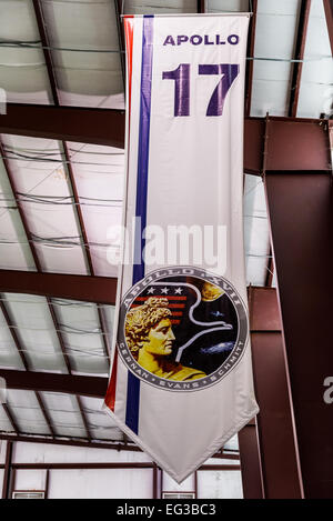 Banner zu gedenken der Apollo 17 Mondlandung im NASA Johnson Space Center in Houston, Texas, USA. Stockfoto