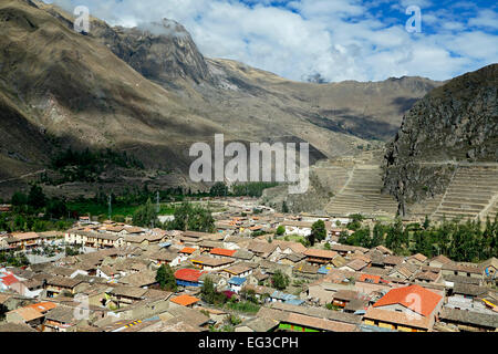 Erhöhten Blick von Ollantaytambo, Urubamba, Cusco, Peru Stockfoto