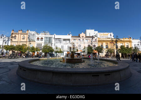 Brunnen im Plaza del Cabildo, Sanlucar de Barrameda, Stockfoto