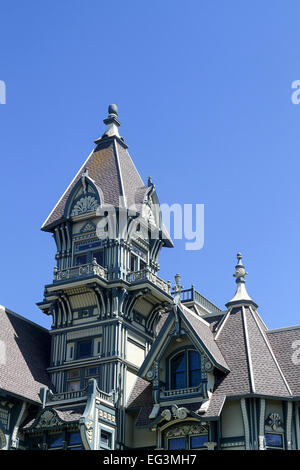 Detail der Carson Villa, verzierten beispielhaft für den Queen Anne-Stil der viktorianischen Architektur in Eureka, Kalifornien, USA Stockfoto