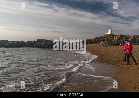 Alter Leuchtturm, Twr Mawr Ynys Llanddwyn, Angelsey Stockfoto
