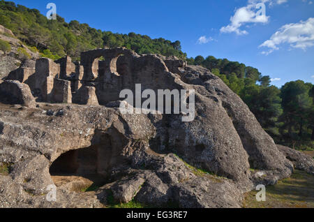 Bobastro, mozarabischen Rock Höhlenkirche 9./10. Jahrhundert, in der Nähe von Ardales, Provinz Malaga, Andalusien, Spanien Stockfoto