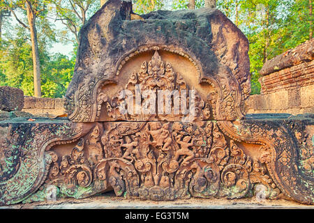 Banteay Srei Tempel Flachrelief, Kambodscha Stockfoto