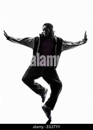einen hip Hop akrobatische Pause Tänzer Breakdance Jüngling Silhouette weißen Hintergrund Stockfoto