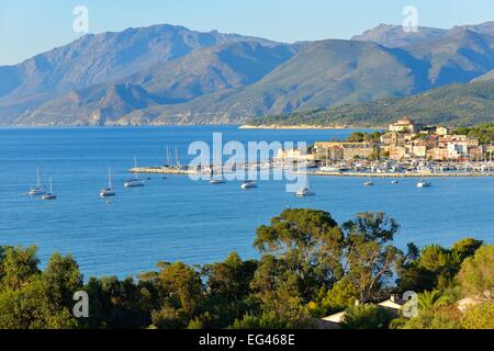 Die Bucht von Saint-Florent, Cap Corse in den Rücken, Saint-Florent, Haute-Corse, Korsika, Frankreich Stockfoto