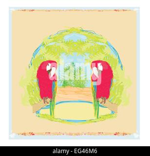 Bunte Papagei Vogel sitzt auf der Barsch - abstrakte tropischen frame Stock Vektor