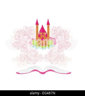 Magische Welt der Märchen, Märchenschloss aus dem Buch erscheinen Stock Vektor