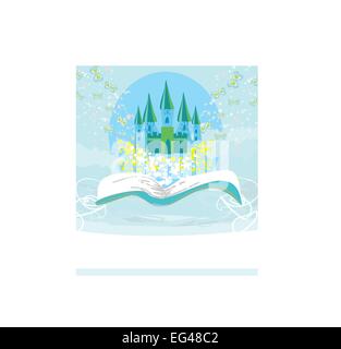 Magische Welt der Märchen, Märchenschloss aus dem Buch erscheinen Stock Vektor