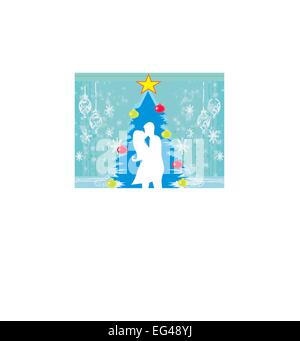 Paar küssen durch einen Weihnachtsbaum Stock Vektor
