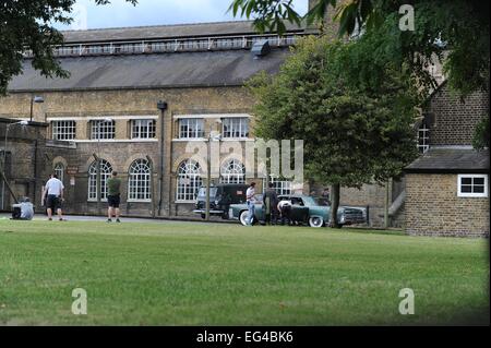 Tom Hardy filmt Szenen für die Kray Filmbiografie "Legend", vor Ort mit London Zwillinge: Atmosphäre wo: London, Vereinigtes Königreich bei: 14. August 2014 Stockfoto