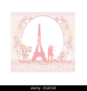 Romantisch zu zweit in Paris in der Nähe des Eiffelturms küssen Stock Vektor