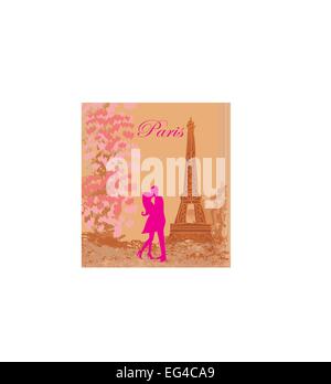 Romantisch zu zweit in Paris in der Nähe des Eiffelturms küssen Stock Vektor