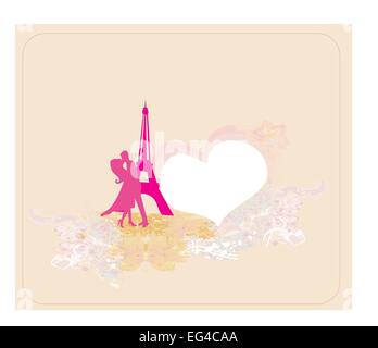 Romantisch zu zweit in Paris in der Nähe des Eiffelturms küssen Stock Vektor