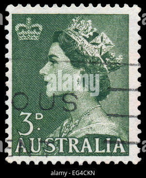 Australien - ca. 1953: Eine Briefmarke gedruckt in Australien zeigt Königin Elizabeth II, ca. 1953 Stockfoto