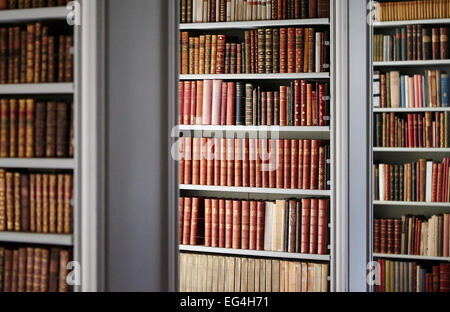 Bücherregal voll von alten Büchern. Stockfoto