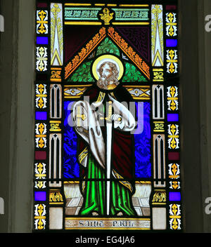 St. Paul, Glasfenster von Joseph Grant von Costessey, 1856, Wighton, Norfolk, England UK, Heilige, Heilige Stockfoto