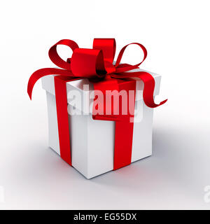 Weißen Geschenkbox mit roten Bändern, isoliert auf weiss gefesselt Stockfoto