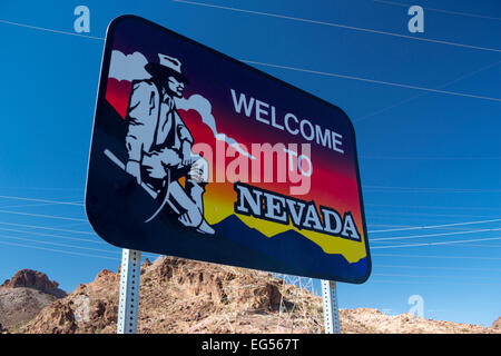 WILLKOMMEN IN NEVADA SCHILD ARIZONA NEVADA GRENZE USA Stockfoto