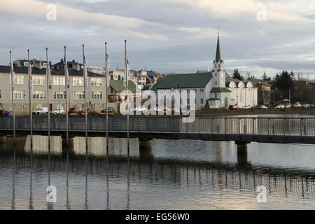 Blick auf die Fríkirkjan eine Reykjavík Stockfoto