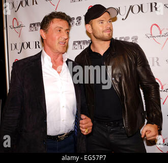 Sylvester Stallone DuJour Magazin-Cover Party im Nachtclub Provokateur Featuring: Sylvester Stallone und Kellen Lutz wo: New York, Vereinigte Staaten von Amerika bei: 14. August 2014 Stockfoto