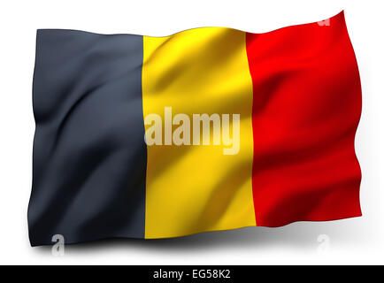 Wehende Flagge von Belgien isoliert auf weißem Hintergrund Stockfoto