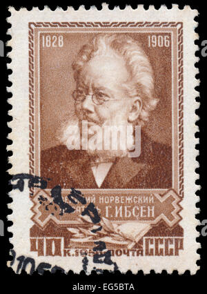 Russland - ca. 1956: Eine Briefmarke gedruckt in der UdSSR, zeigt Porträt von Henrik Ibsen (1828-1906), ca. 1956 Stockfoto