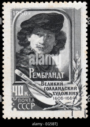 UdSSR - ca. 1956: Eine Briefmarke gedruckt in der USSR zeigt Rembrandt, ca. 1956 Stockfoto