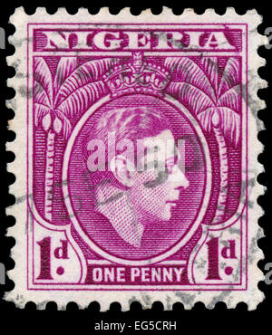 NIGERIA - ca. 1946: Eine Briefmarke gedruckt in Nigeria zeigt Bild von König George VI, Serie, ca. 1946 Stockfoto