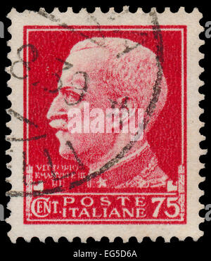 Italien - ca. 1927: Eine Briefmarke gedruckt in Italien zeigt Porträt von König Victor Emmanuel III, ca. 1927 Stockfoto