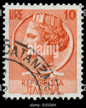 Italien - ca. 1953: Eine Briefmarke gedruckt in Italien zeigt Italia Turrita, Serie, ca. 1953 Stockfoto