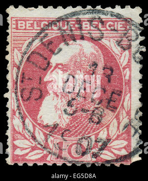 Belgien - CIRCA 1905: Eine Briefmarke gedruckt in Belgien zeigt Porträt von König Leopold II. (1835-1909), ca. 1905 Stockfoto