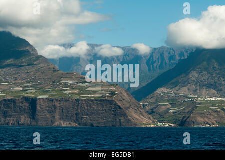 Caldera de Taburiente ist ein Krater geformt Berg Bogen mit neun Kilometern Durchmesser im Norden von La Palma, Kanarische Inseln. Stockfoto