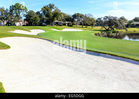 Kultige 18. grün bei Arnold Palmers Bay Hill Golf Course, Orlando, Florida, Amerika Stockfoto