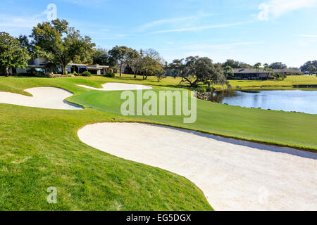 Kultige 18. grün bei Arnold Palmers Bay Hill Golf Course, Orlando, Florida, Amerika Stockfoto