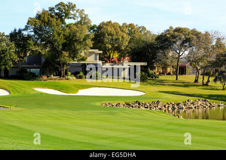 Kultige 18. grün bei Arnold Palmer Bay Hill Golf Course, Orlando, Florida, Amerika Stockfoto