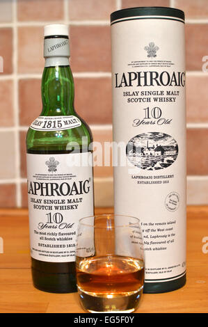 Laphroaig single Malt Scotch Whisky. Auf der Isle of Islay, Schottland destilliert Stockfoto