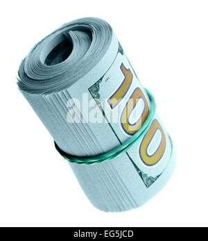 Rolle der neuen hundert-Dollar-Scheine isoliert Stockfoto