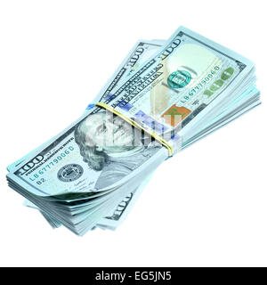 Bündel von Dollar über dem weißen Hintergrund isoliert Stockfoto