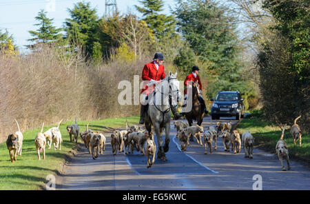 Oakham, Großbritannien. 17. Februar, 2015. Cottesmore Jagd erfüllen. Huntsman Andrew Osborne führt die Cottesmore Jagd. Quelle: Nico Morgan/Alamy leben Nachrichten Stockfoto