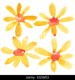 Orange Aquarell Blumen über dem weißen Hintergrund isoliert Stockfoto