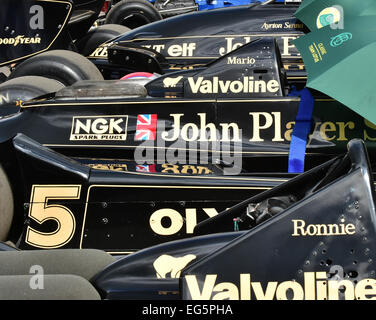 Eine Sammlung von JPS Lotus F1 Autos beim Goodwood Festival of Speed 2014 Stockfoto