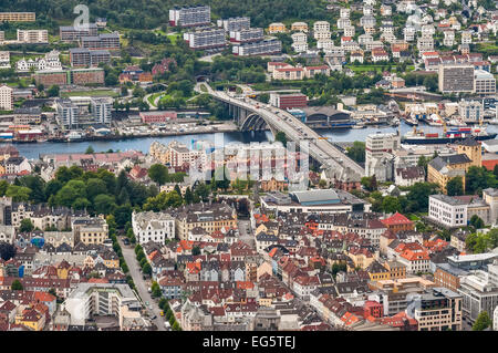 Details von einigen der Bergens zentralen Straßen von oben Stockfoto