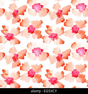 Rote Aquarell Blumen - nahtlose Muster Stockfoto