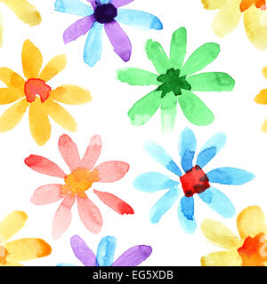 Gelbe Aquarell Blumen - nahtlose Muster Stockfoto