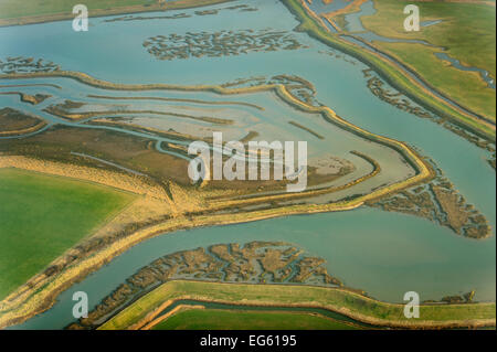 Überrest saltmarsh und Küsten Neuausrichtung auf Abbotts Hall Farm, Essex, UK, März 2012. Wussten Sie schon? 24% der englischen Küste ist saltmarsh. Stockfoto