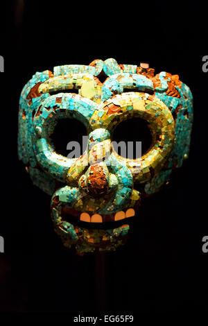 Türkisfarbene Mosaikmaske Mixtec-Aztec, AD 1400-1521 Stockfoto